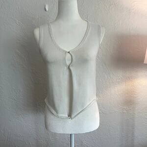 Pointelle Sweater Vest Top Women’s Sz S Cream Sleeveless Cotton Blend Feminine